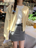 Woman Cardigan Yellow Knitted Sweater Jacket with Button Down Long Sleeve Round Neck Fitted Cardi Spring Fall Fairycore Clothes