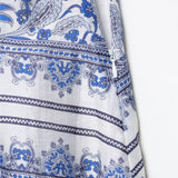 Women's Fashion Retro Vacation Style Blue Flower Printed High Waisted Skirt Boho Women Summer Skirt 2025 New Female Clothing