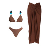 3Pcs Mirco Bikini Mini Skirt Women Sexy Swimsuit Push Up Swimwear Female Bandeau Biquini Turquoise Bathing Suit Beachwear Outfit