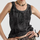 Pbong  American Streetwear Y2K Vest Strap Women's Trendy Loose Micro Elastic Subculture Pure Cotton Print Breathable Svel Top ...