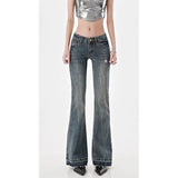 American High Street Spicy Girls Low Waist Jeans Women Autumn Vintage Y2k Design Sense Slim Fit Straight Tube Micro Flare Pants