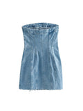 Blue Dress for Women Summer Denim Strapless Tube Top Dress Sexy Solid High Street Chest Wrapping Dresses