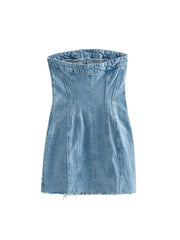 Blue Dress for Women Summer Denim Strapless Tube Top Dress Sexy Solid High Street Chest Wrapping Dresses