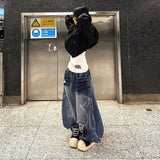 Pbong   Retro American Waed Denim Jeans Women's Summer Straight Casual Loose Fit High Waist Knife Hole Cotton Blend Comfortable
