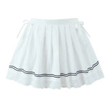 2025 New Peter Pan Collar Tank Top And Pleat Short Skirt 2 Piece Set Vest + Short Skirt White Sweet College Style Summer Outfits