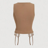 Vests Spring Summer French  Skinny Fit Single Breasted Lace-Up Sleeveless V-Neck Fashion Vests For Women