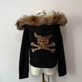 Pbong  American New Skull Embroidery Super Leopard Hooded Sweater Women Y2K Gothic Hip Hop Popular Casual Joker Sweatshirt