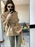 Y2K French Elegant Slim Subculture Pure Color Autumn Long Sleeve Trench 2000s Casual Korean Fashion Coats for Women Vintage Chic