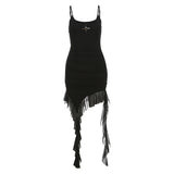 Asymmetrical Mesh Ruffle Dresses for Women Y2k Summer Sexy Spaghetti Strap Backless Mini Dress Black White