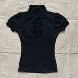 Chic Euramerican Vintage Fashion Stand Collar Pleated T Shirts Y2k Aesthetic Harajuku Solid Punk Clothes Slim Fit Draped Shirt