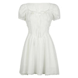 White Lace Trim Tie-Up A-Line Dress