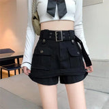 Summer Safari Style Women Denim Pantskirt High-waist Short Slim A-line Jean Skirts Lady Anti-expose Lining Wide-leg Shorts