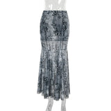 Vintage Chinese Style Skirt Women Aesthetic Fairy Grunge Elegant Butterfly Printed High Waist Skirt Y2k E-girl Clubwear