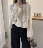 Cable Knit Crop Sweater for Women Long Sleeve Crew Neck Pullover Boxy-fit Plain Jumper Teen-girl Fall Winter Y2K Outfit