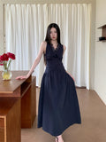 Lace Pathwork Sleeveless Long Modest Dress Summer 2025 Party Evening Dress 2025 V Neck Tunics A Line Midi Dress Clothes
