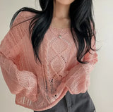 Long Sleeve Crochet Top Cable Knit Summer Beach Bikini Cover Up Crop Pullover Openwork Blouse Women Vacation Boho Outfit
