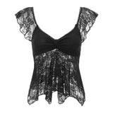 Fairy Coquette Tank Top y2k Women Sheer See Through V Neck Sleeveless Double Layered T Shirt Lace Vest Club Streetwear