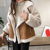 Winter Sheep Wool Coat Women Thick Warm Long Sleeve Zipper Pocket Jacket Women Fashion Leather Motorcycle Jacket Coats