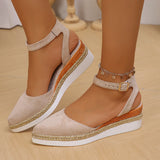Women's Slingback Sandals Solid Color Pointed Toe Wedge Sandals Breathable Ankle Buckle Casual Comfortable Shoes for Women