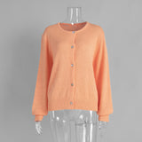 Pbong  New Autumn Women's Knit Cardigan Long Sleeve Solid Color O-Neck Button Up Loose Fit Soft Mohair Blend Fashion Sweaters