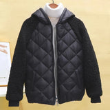 Thin light Down Cotton Jacket Female Short Coat Autumn Winter Women's  New Hooded Loose Lmitation Lamb Wool Cotton Jacket