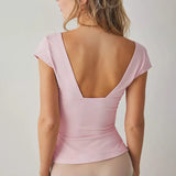 Fairy Coquette Y2K Vintage Skinny T-Shirt Sexy Low Cut V Neck Crop Top Korean Elegant Chic Women Slim Fit Tees Streetwear