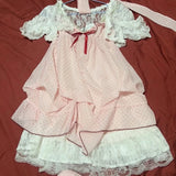 Japanese Kawaii Lolita Dress Sets Harajuku Sweet Short Party Dress Vintage Polka Dot Strap Dress + Short Cardigan Summer Suits