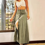 Elegant French High Street Long Skirt Y2k Aesthetic Front Single Breasted Design A-line Temperament Jupe New Harajuku Punk Skirt