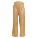 Women's Elegant Silk Sequins Pants, Midi Waist, Loose Long Pants, Classic Trousers, Female Clothing, Fashion, Streetwear,