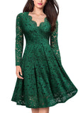 Pbong  Russian Lace Dress Women's Cross-Border V-neck Mini Skirt Elegant Commute Style Polyester Fabric High Waist Long Sleeve