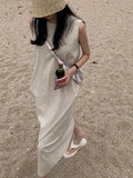 Pbong  Laid-ba Sle Women's Vest Dr Unique Design Long Summer Faion Item Ele Skirt Trendy Gown Lazy Chic Dr