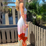 Flowers Printing Strap Backless Beach Dress