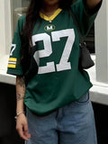 Women's Summer V-Neck Loose Casual Numeric Print T-Shirt Graphic Tee  Tops Loose And Breathable Sports Jersey Trendy T-shirt