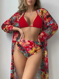 Halter Triangle Bikini Women Swimsuit With Kimono High Waist Swimwear Female Bathers BathingSwimming Swim Suit Beachwear