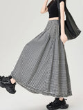 Pbong  Vintage Plaid Long Skirts Women Loose Y2K High Waist A Line Skirts Japan Retro Casual All Match Black White Plaid Skirt New