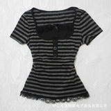 Women's Sweet Polka Dot Crop T Shirt Round Neck Short Sleeve Slim Fit Women Clothing Female T-shirts And Polos Woman Clothes
