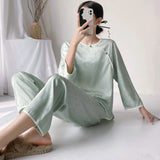 Pbong  Vintage Chinese Pajamas Long Sleeve Shirt&pants Home Clothes Women Spring Summer New Pyjamas Set Rayon 2PCS Nightwear Sleepwear