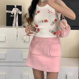 Pbong  Spicy Girl Letter Print Knitted Crop Top Women's Sleeveless Slimming Vest New Inner Wear Fashionable Design