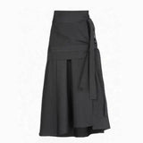 Preppy Style Gray Long Skirts Women Japanese Style Harajuku Midi Skirt Vintage Asymmetrical Casual Aesthetic Skirts