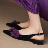 Flower Heeled Sandals Women's Pointed Toe Elegant Heels Shoes New Sexy Slingback Slippers Suede Fashion Party Mujer Sandalias