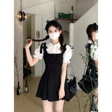 White Bubble Sve ort Sve irt Women's Summer New  Knot Waist Cinching Dr Set A-Line Skirt High Waist