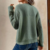 Pbong  Solid V Neck Knitted Sweater, Hollow Out Long Sleeve Casual Sweater For Fall Winter Women's Clothing