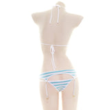 Sexy Bikini Set Women Strap Underwear Stripe Cute Lingerie Micro-Bikinis Swimwear Japanese Schoolgirl Anime Cosplay