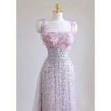 Pbong  Pink Purple Women's Evening Party Dresses Palace Style Sequin Fairy Sling Appliques Banquet Sparkling Gown Prom Dress Vestidos
