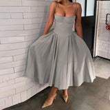 Pbong  American Sexy Spicy Girl Tanks Dresses Solid Color Sleeveless Pleated Patchwork Long Dress Slim Vestidos De Mujer Women Clothing