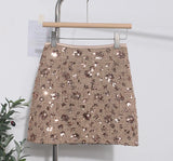 Pbong  New Autumn Winter Women Sequins Mini Skirts Waist Back Zipper Solid Color Above Knee Non Stretch Slim A Line Bling Skirt