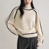 Pbong  Women's Knitted Sweater Non-Balloning Autumn Winter High Ne Long Sve Regular Fit Premium Quali Faionable Top