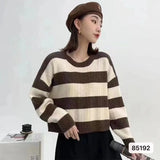 Striped Knit Sweater for Women Long Sleeve Crew Neck Crop Knit Top Pullovers Striped Jumper Teen-girl Fall Winter Vintage Outfit