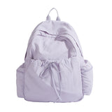 Pbong  Lightweight Lavvender Nylon Backpack For Women Cute Drawstring Daypack With Multiple Pockets Pastel Purple Soft Puff School Bag