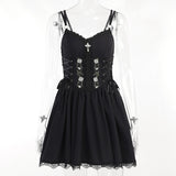 Goth Dark Lolita Gothic Aesthetic Bandage Corset Dresses Grunge Style Black Embroidery Emo Dress Women A-line Party Alt Clothes